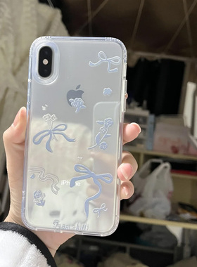 ins蓝色小花蝴蝶结适用iphone16promax手机壳苹果13高级感14pm华为pura70vivox200小米15防摔oppo软套红米k80