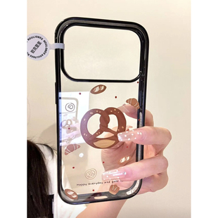 卡通创意波点碱水面包牛角包适用ihone17promax苹果16plus手机壳新款Air童趣16pro创意15搞怪新款防摔保护壳