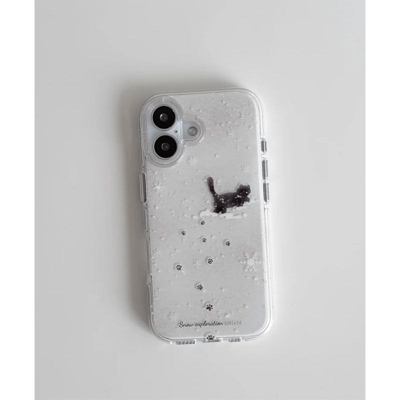冬季雪地爪印小猫咪适用iPhone17promax手机壳16苹果14pro可爱13华为mate70新款k80双层vivo小米15荣耀oppo13