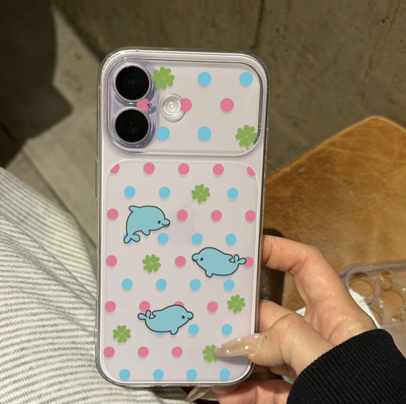 可爱波点小海豚适用苹果18promax秒变18手机壳iphone17pro保护套小米17vivopporeno16华为mate80小众款pura90