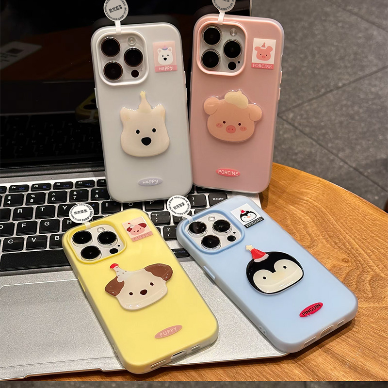 ins风趣味动物贴片适用苹果16promax手机壳iPhone15/14果冻多巴胺13pro情侣闺蜜12磨砂二合一大孔肤感硅胶壳