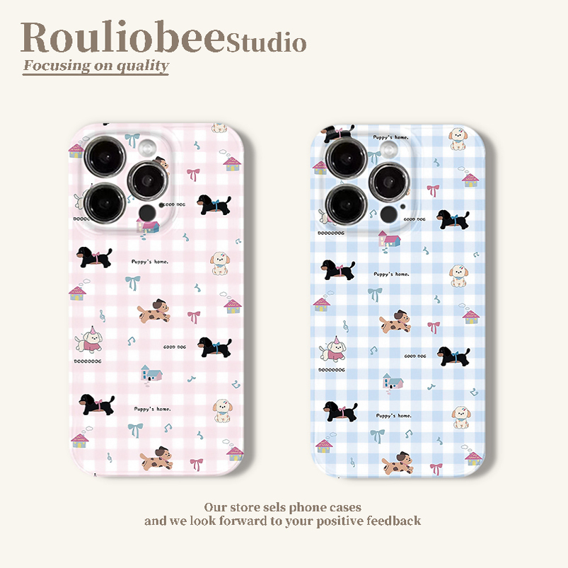 情侣格纹小狗适用苹果16promax手机壳iphone14华为mate70pro新款P60荣耀300菲林壳reno13保护套vivos20小米15
