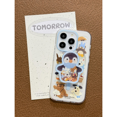 冬日围巾企鹅摇摇乐支架适用苹果16手机壳iPhone15promax新款13华为mate70荣耀200小米15可爱动物vivoppo软壳