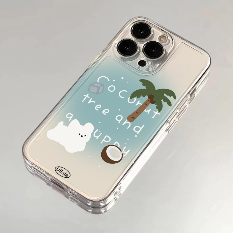 ins清新夏日椰树小狗适用iphone16promax手机壳苹果13透明14华为mate70pro卡通vivox200小米15oppoa97软套k80