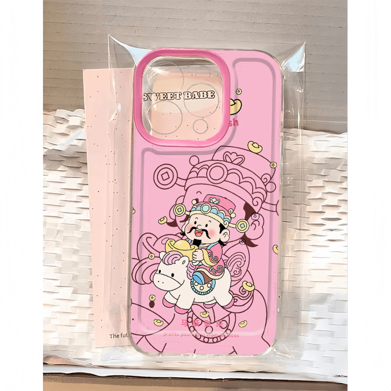 粉色小马财神爷手机壳适用苹果17promaxiPhone16pro小米17reno15华为Pura80保护套vivox300红米K90荣耀500pro