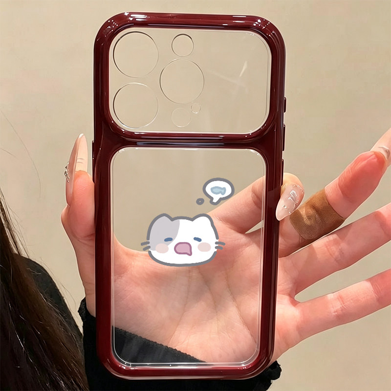 猫咪睡觉小鱼适用苹果18/17promax手机壳iPhone16秒变大视窗mate80樱桃红FindX9小米18pro透明VIVO华为pura90