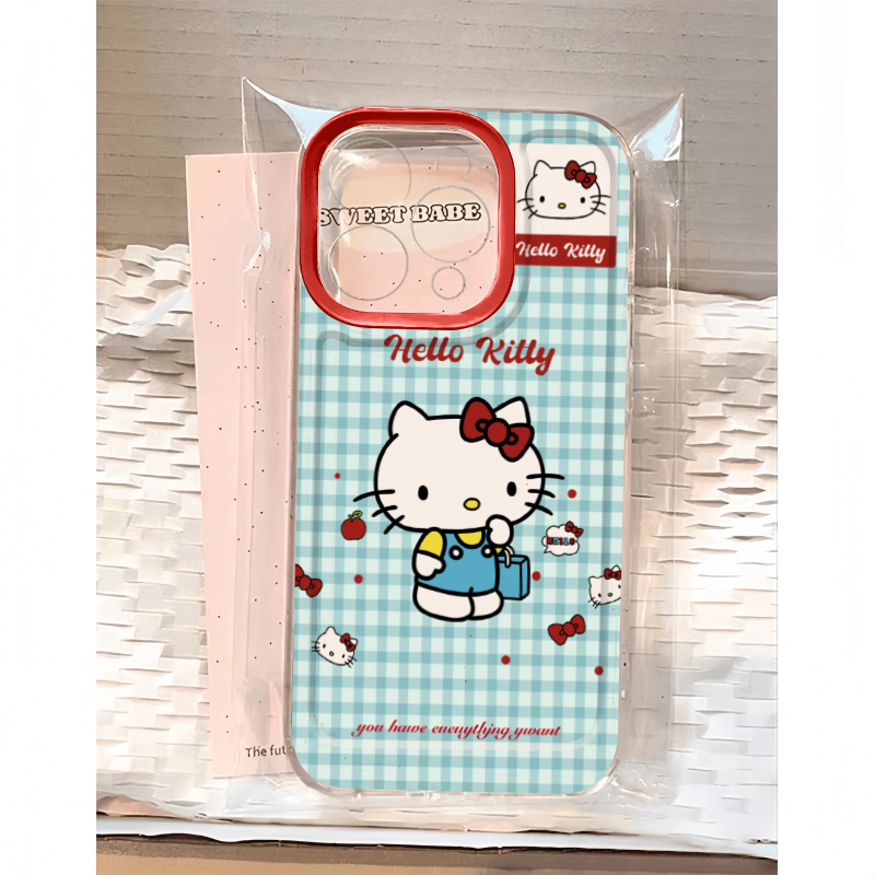 蓝色格子可爱kitty猫适用iphone15promax手机壳苹果13/14/12/11保护套xr华为p70vivox100小米防摔oppo红米k60