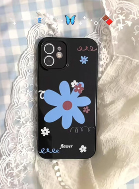 蓝色花朵适用苹果16手机壳x200新款nova14全包小米15女生mate60华为pura70潮荣耀300高级vivos20防摔reno13套