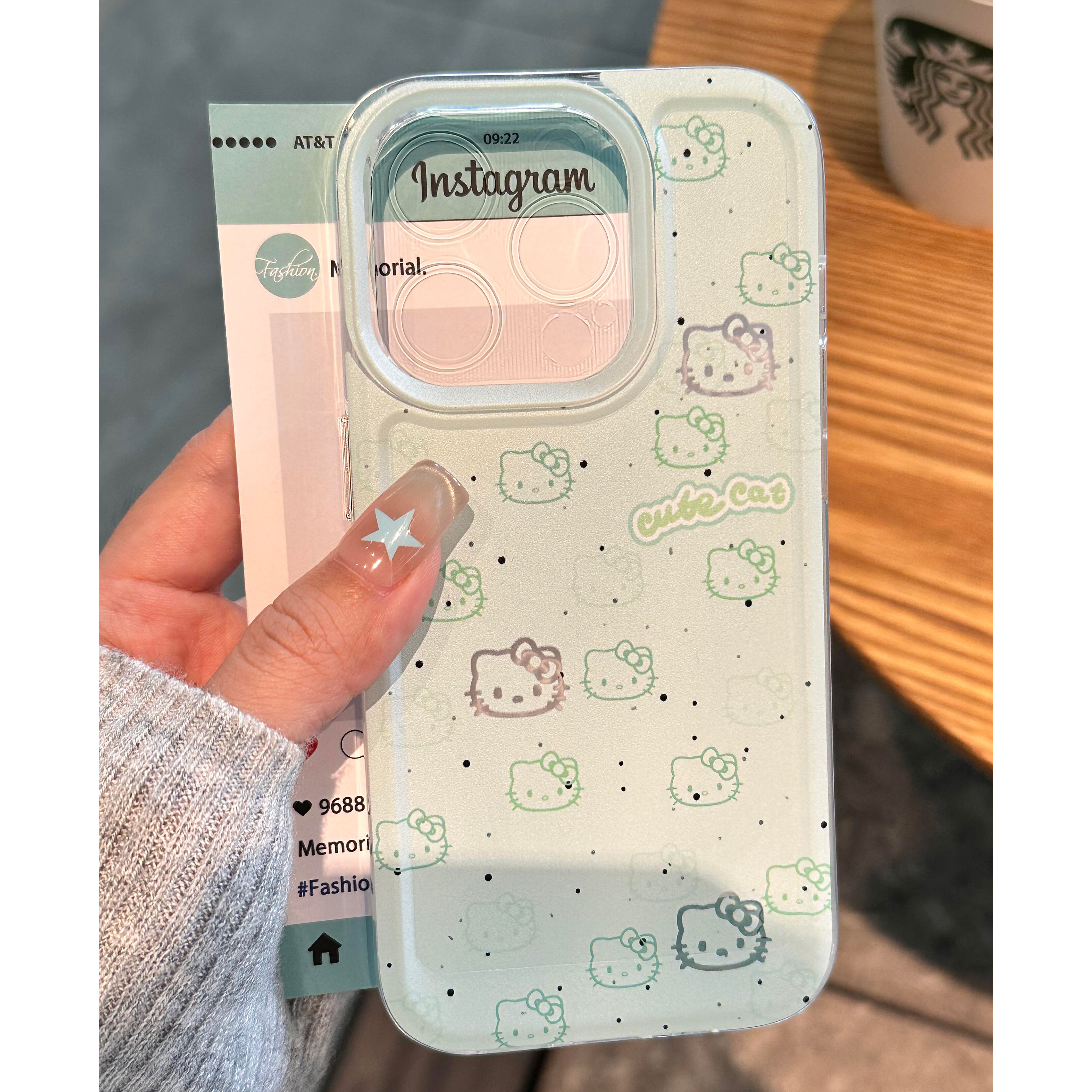 夏日薄荷绿kitty猫适用苹果15/14promax手机壳新款华为Pura70透明卡通mate60iPhone13pro软壳OPPO小米vivo100