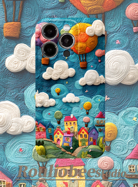 油画白云气球适用苹果16promax手机壳iphone14华为mate70pro新款P60荣耀300菲林壳reno13保护套vivos20小米15