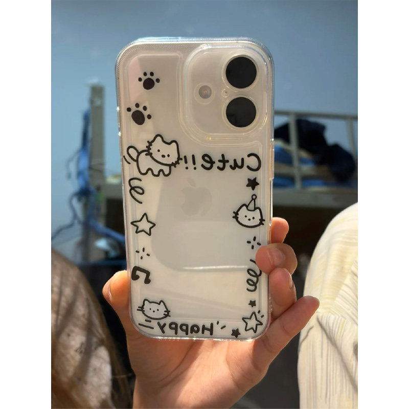 线条小猫放照片小卡适用苹果17promax手机壳iPhone16pro小米17reno15华为Pura80软套vivox300红米K90荣耀500