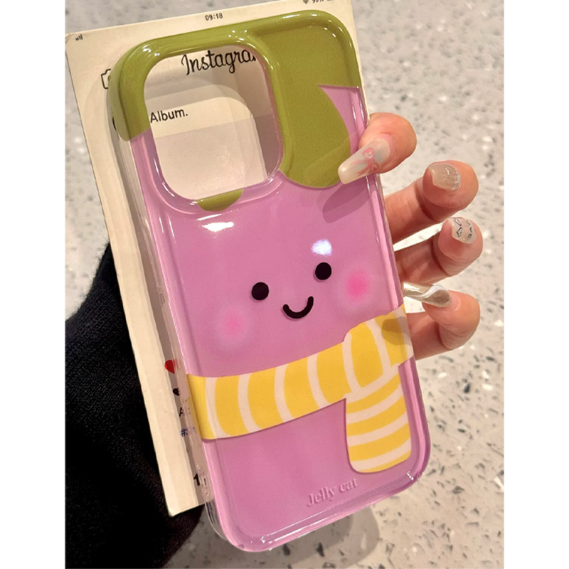 可爱紫色围巾茄子适用苹果16promax手机壳iphone15新款mate60卡通13防摔s19小米14华为pura70软壳vivoppo荣耀