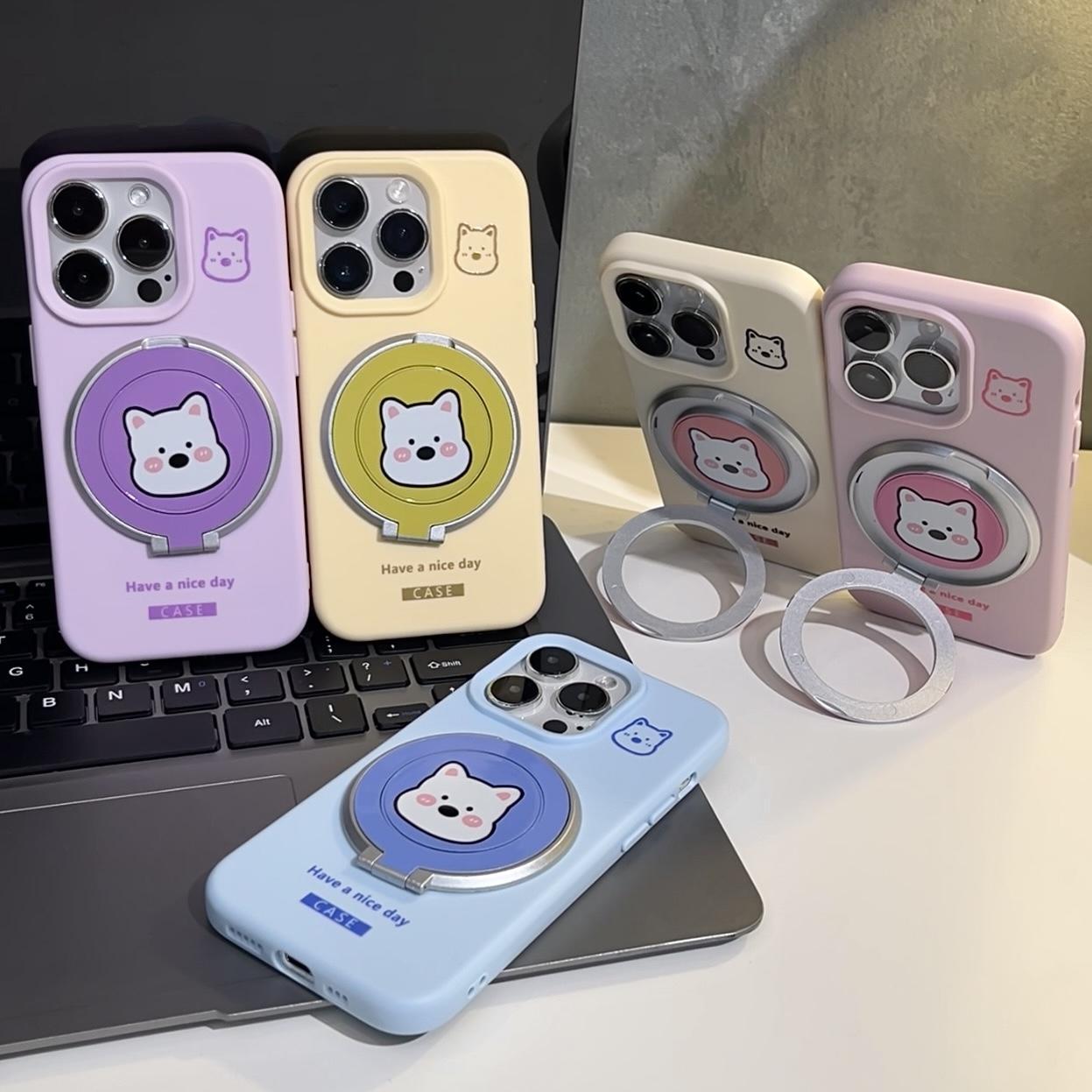 可爱西高地狗适用苹果16promax手机壳2025新款圆形支架iphone15por超薄14pm超好看全包镜头防摔pro女高级软壳