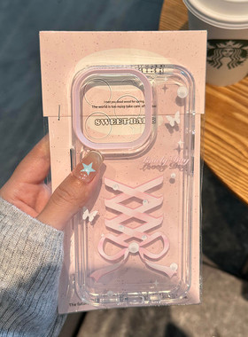 粉色绑带适用iphone15promax手机壳苹果13/14/12/11保护套xr华为p70新款vivos18小米防摔oppo红米k60荣耀200