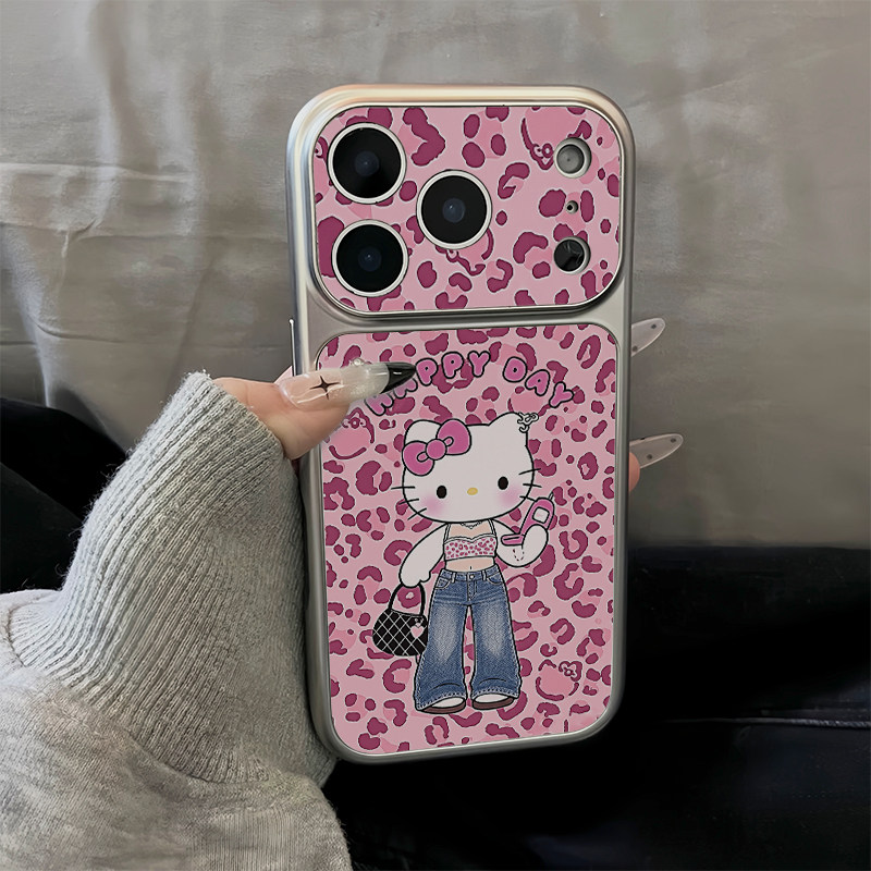 粉豹纹时尚猫咪适用苹果17promax手机壳iPhone18PRO小米17华为mate80pura90电镀秒变18壳Y300reno15nova16套