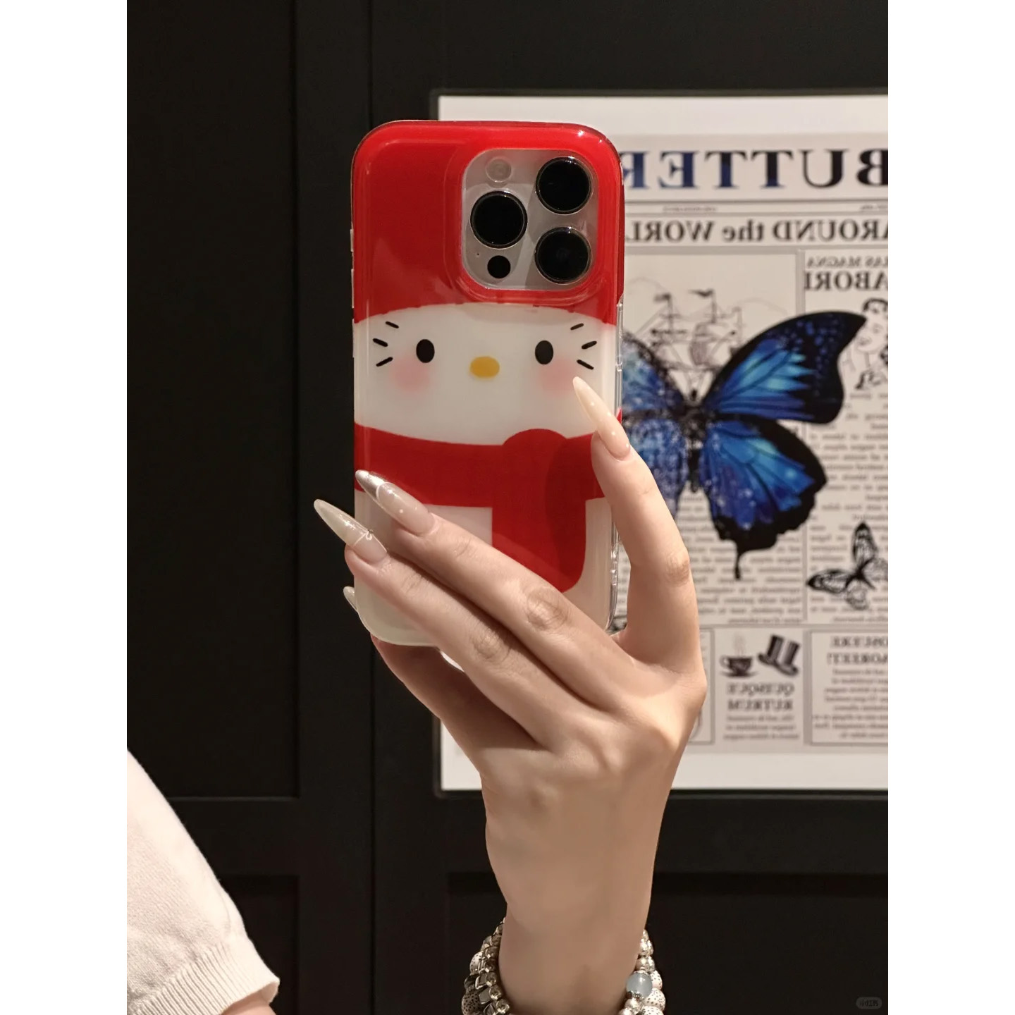 可爱红帽子围巾雪人Kitty手机壳适用13苹果15promax新款iPhone16promax保护套16全包边14PRO女款12防摔11暖冬