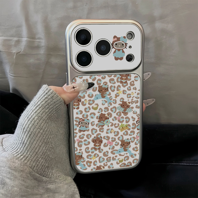 美黑猫咪豹纹适用苹果17promax手机壳新款iPhone18小米17华为mate80pura90电镀秒变壳Y300reno15nova16保护套