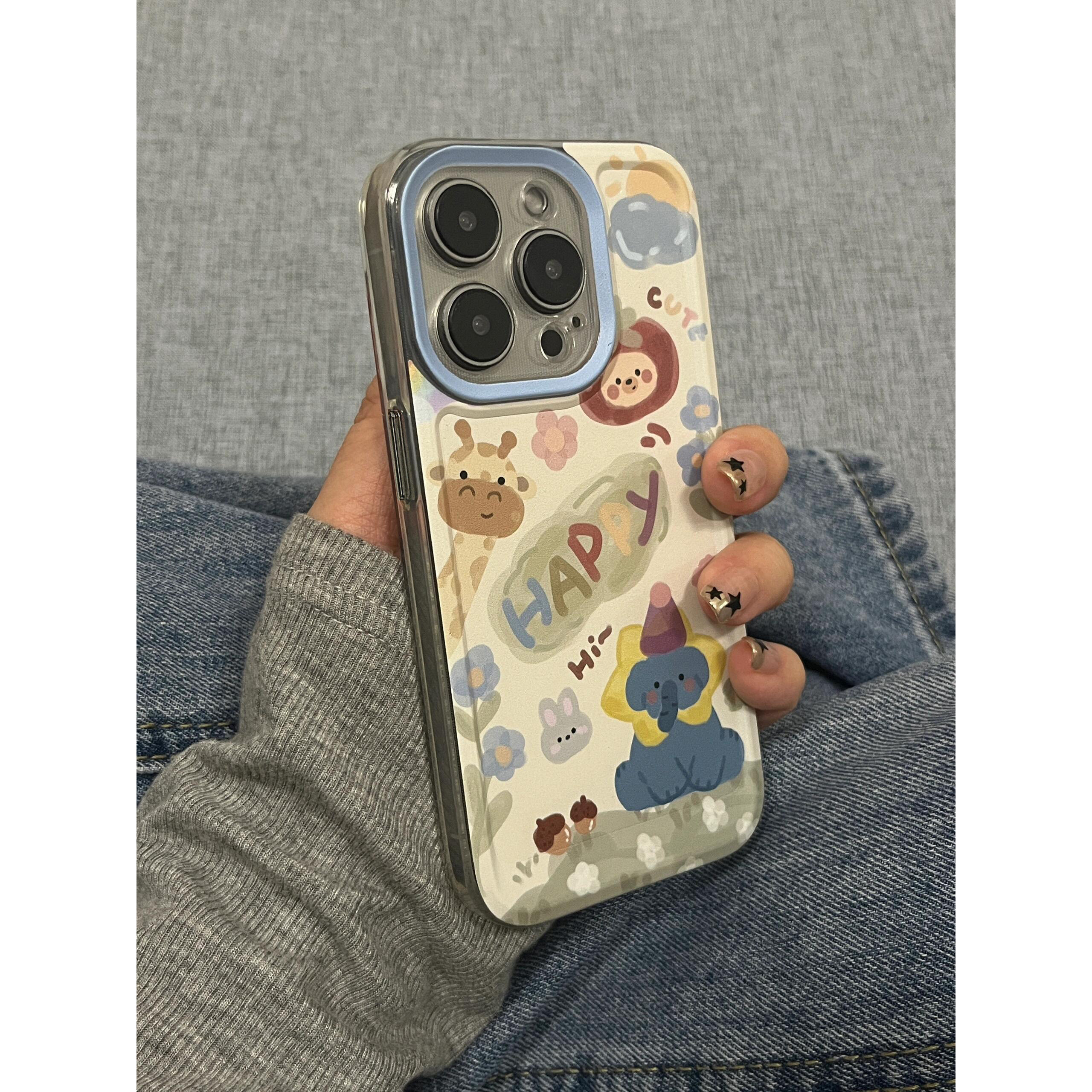 卡通可爱涂鸦小动物适用苹果15/14promax手机壳新款华为Pura70透明mate60卡通iPhone13p软壳OPPO小米vivox100