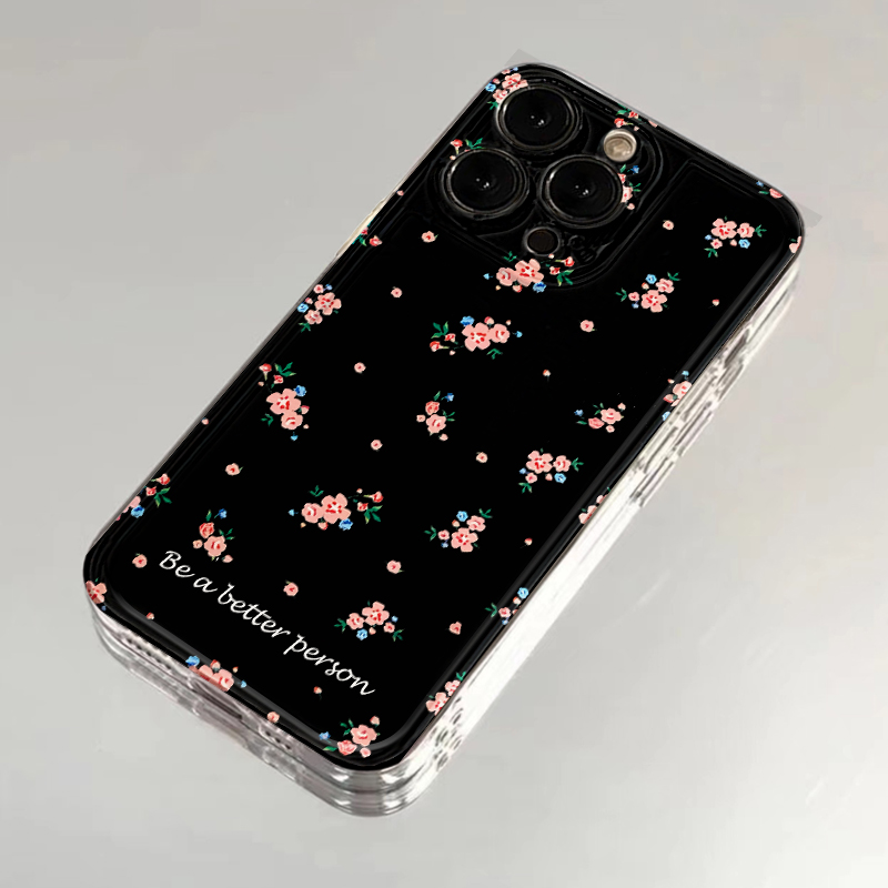 满屏黑色小碎花适用苹果15promax手机壳华为mate60女reno12小米vivo荣耀200红米k70创意iPhone16硅胶13软套14