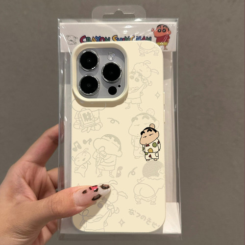 日系卡通蜡笔小新适用苹果16promax手机壳15可爱iphone14pro高级感13网红12超火女款11荔枝皮纹plus多色软壳