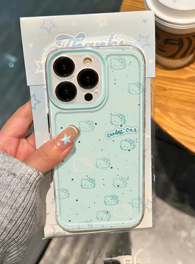 春天薄荷绿Kitty猫适用苹果15手机壳透明16promax卡通12防摔xr/11全包14小米华为mate60荣耀vivox100新款oppo