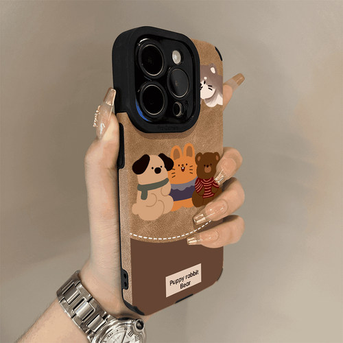 美拉德卡通小动物iPhone16手机壳适用苹果13promax皮质14pro软壳11高颜值12pro防摔15promax复古秋冬16保护套