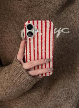 日韩ins红色条纹适用iphone17promax韩系手机壳苹果16/13/14华为mate70大孔vivo小米15oppo红米K80女荣耀300