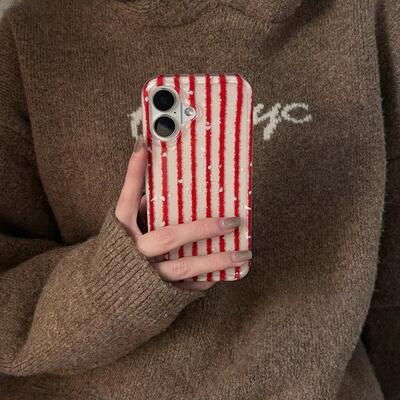 日韩ins红色条纹适用iphone17promax韩系手机壳苹果16/13/14华为mate70大孔vivo小米15oppo红米K80女荣耀300