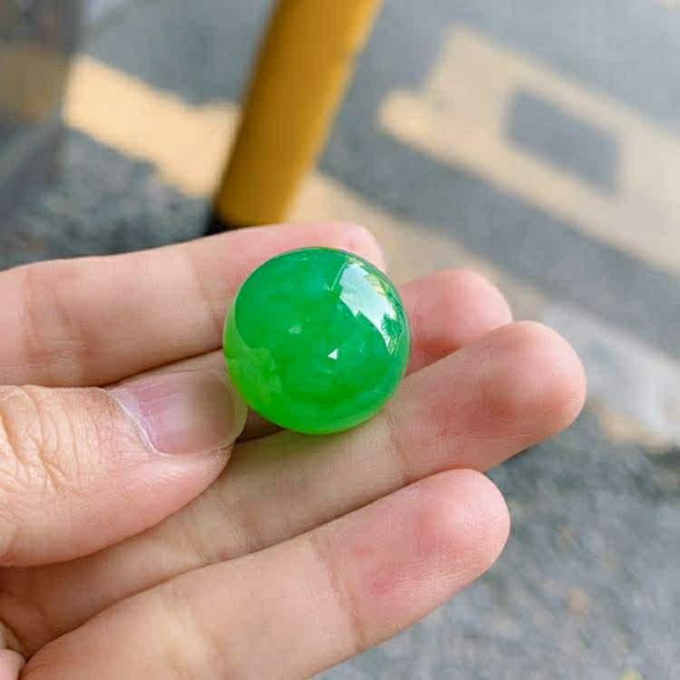 翡翠满绿珠子散珠冰糯种阳绿色顶珠diy圆珠满色手链项链吊坠单颗