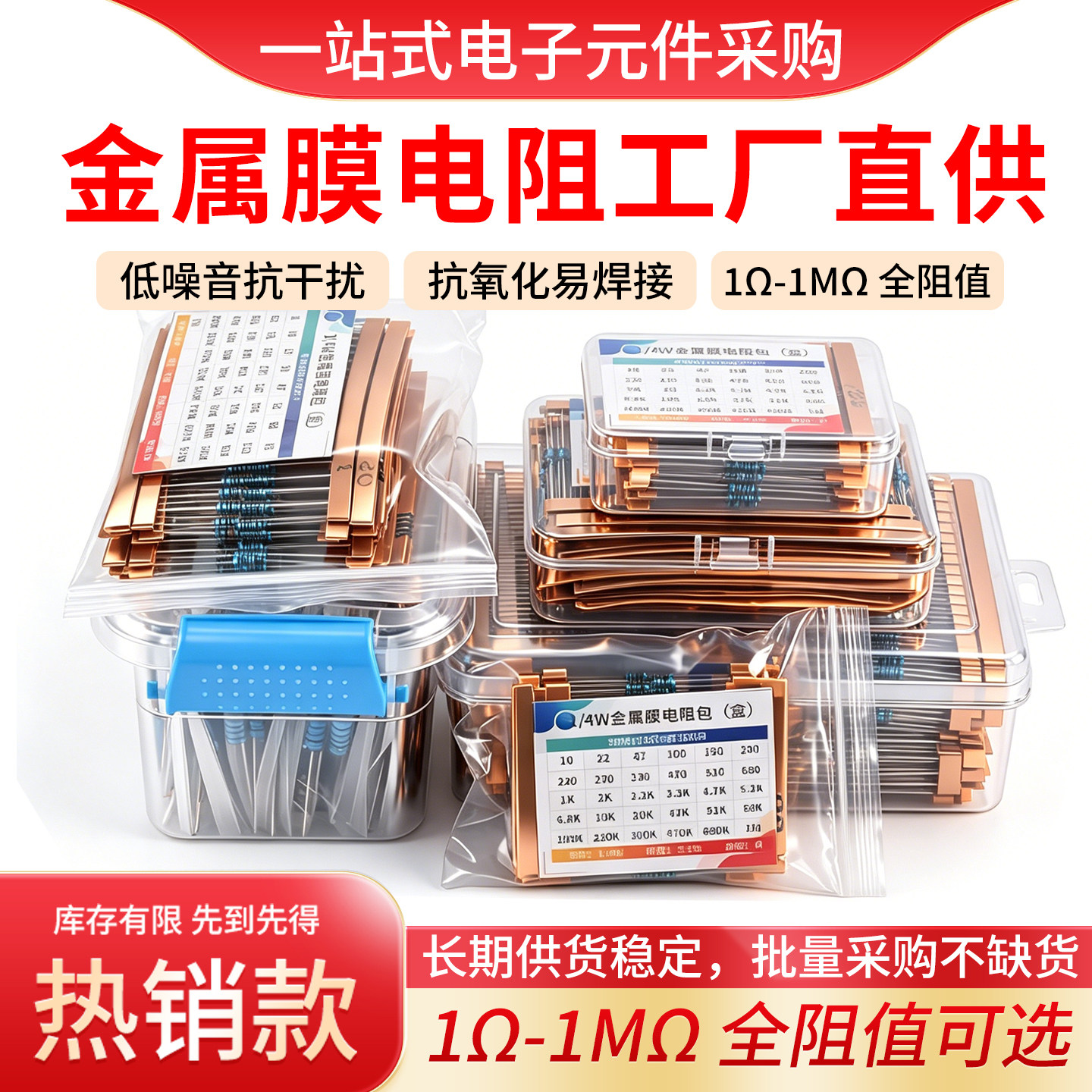 1/4W金属膜电阻包1%精度直插图片