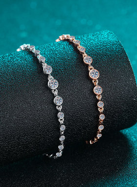 s925纯银女轻奢小众精致简约个性香槟金全莫桑石手链百搭手饰