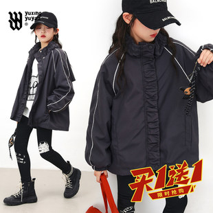 初中生加绒加厚外套2026秋冬装新款女大童潮酷炸街运动连帽冲锋衣
