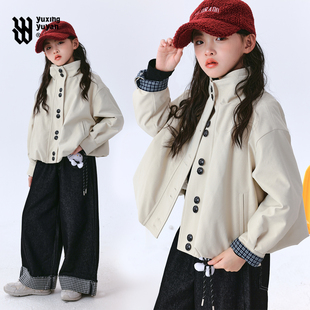 女童外套短款夹棉2025秋冬季新款中大童洋气时尚个性超酷冬装棉服