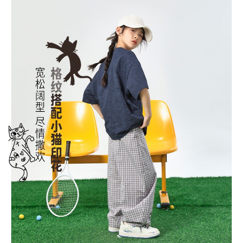 女童格子裤2026夏季新款中大童潮酷印花宽松休闲儿童夏装薄款裤子图片