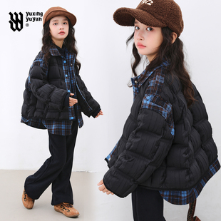 女童冬装羽绒服2026新款中大儿童洋气时髦拼接款冬季90白鸭绒外套