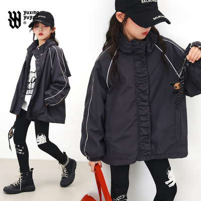 初中生加绒加厚外套2025秋冬装新款女大童潮酷炸街运动连帽冲锋衣