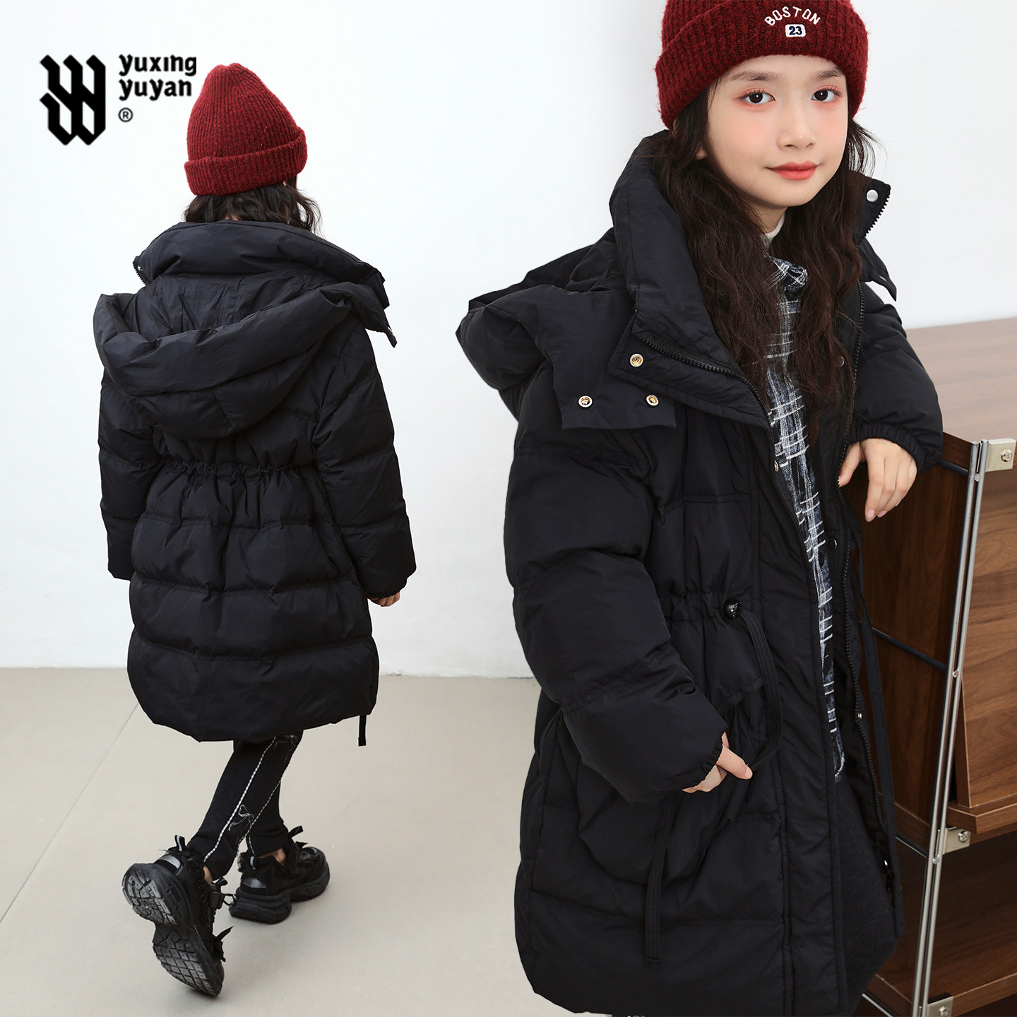 女童中长款羽绒服2025冬季新款中大童加厚保暖白鸭绒冬装连帽外套