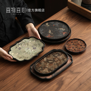 复古干泡台茶壶托盘茶具收纳盘茶台 宜物宜心竹制壶承茶盘茶席套装