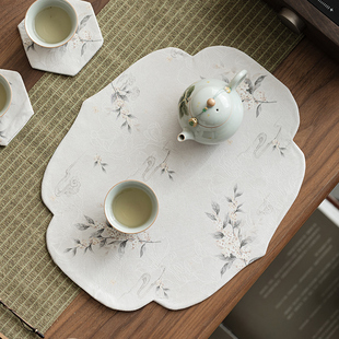 香云纱桂花干泡茶席复古桌垫中式 宜物宜心 禅意手工棉麻布艺壶垫