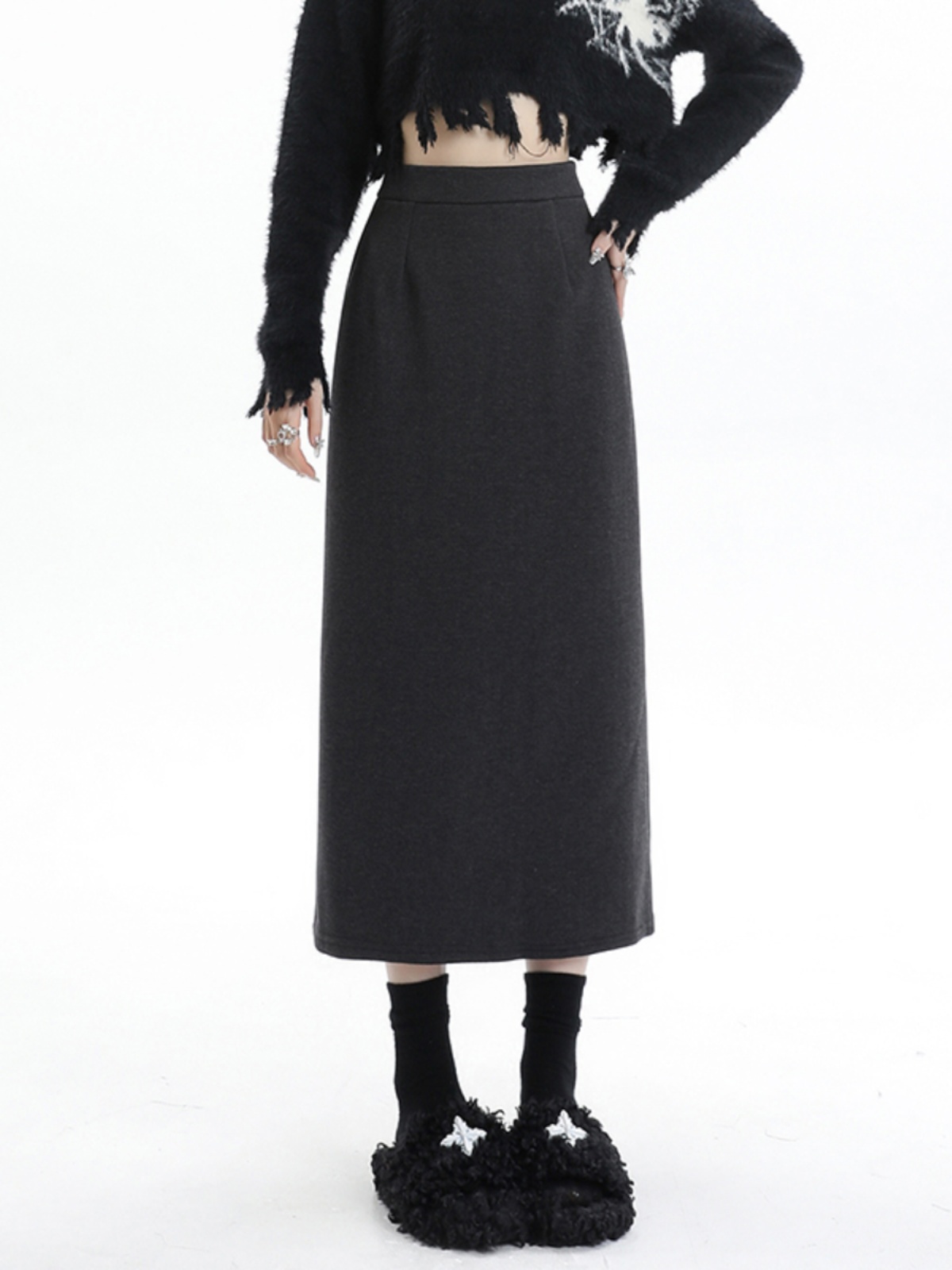 ROUMIKL包臀半身裙女装春秋冬裙广州十三行贵太太半裙开叉一步长