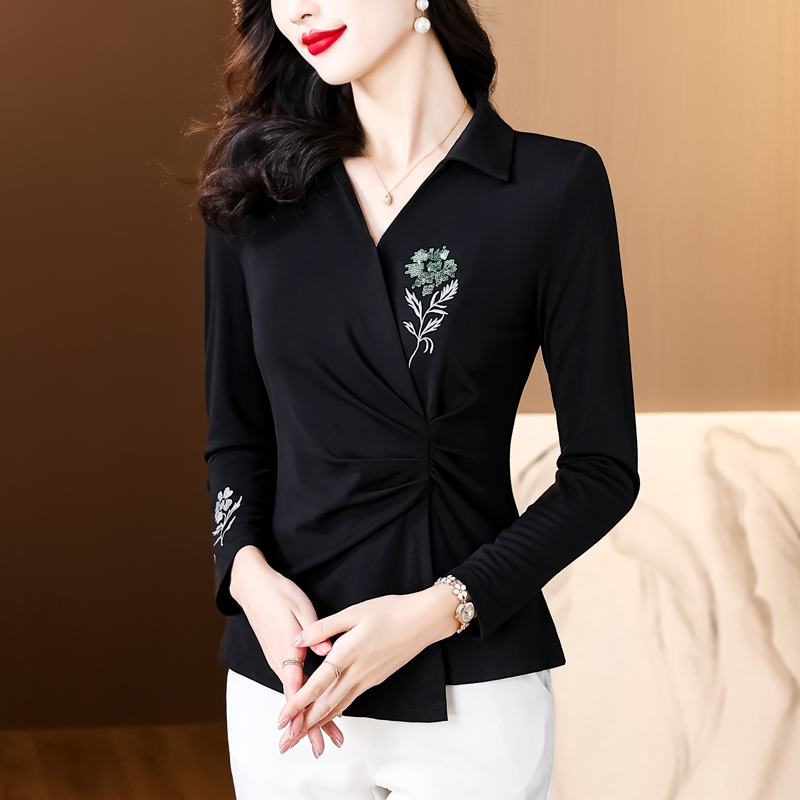 ROUMIKL刺绣时尚洋气打底衫女秋冬阔太太高贵时髦义乌外穿遮肚子