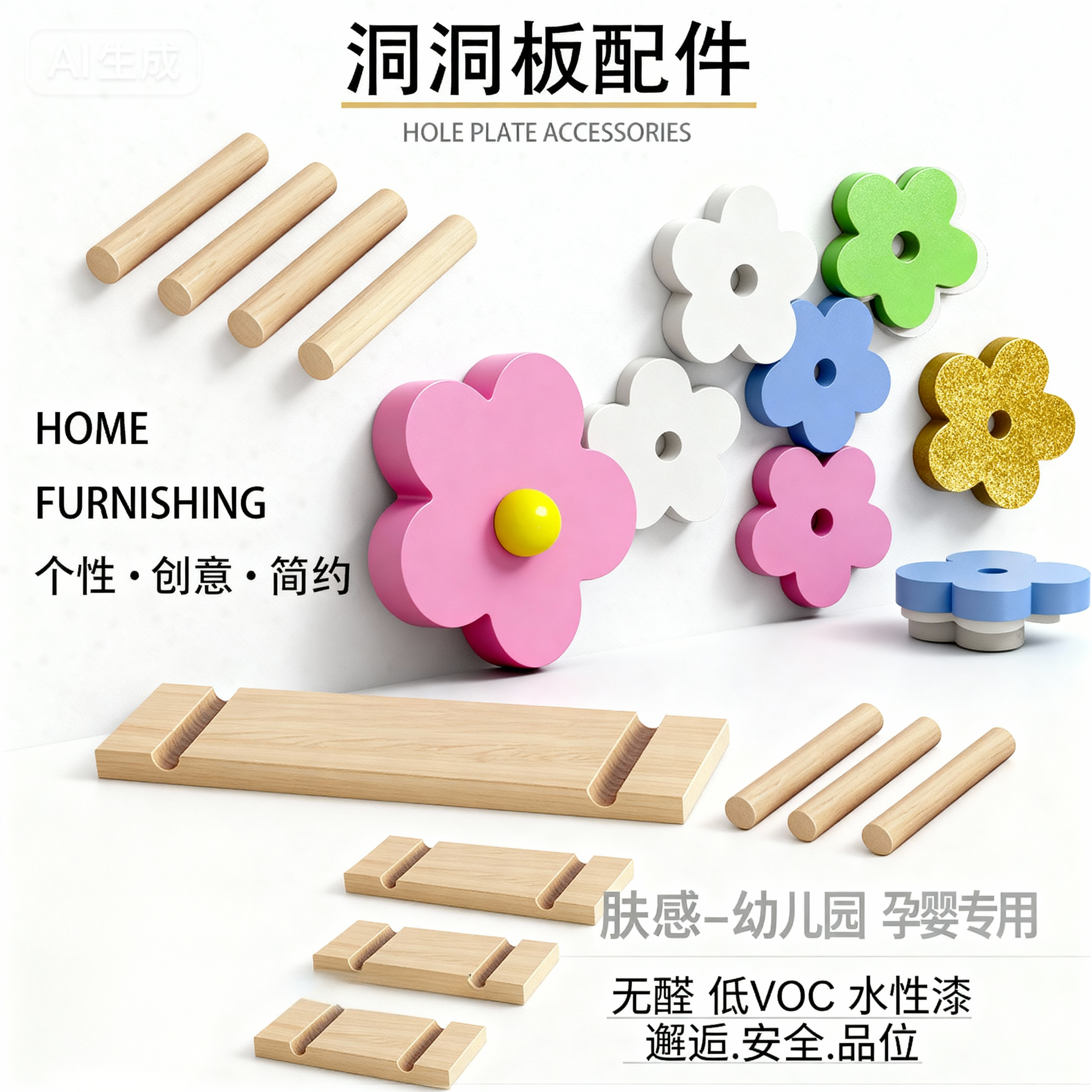 实木洞洞板配件定制木质DIY装饰木棍火柴棍圆棒层板搁板置物架