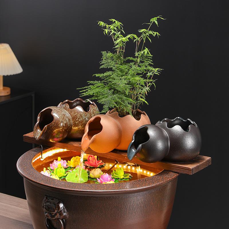 古法养鱼开缸套餐陶瓷罐流水循环过滤增氧生态缸阳台造景鱼缸摆件