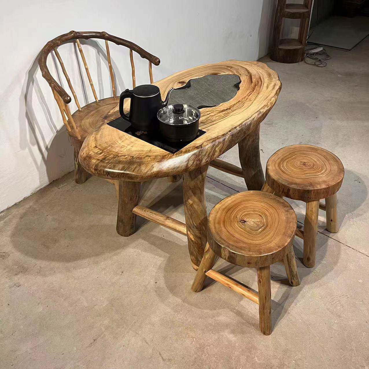 原生态茶桌椅组合实木家用客厅茶几香樟木功夫泡茶台原木根雕桌子