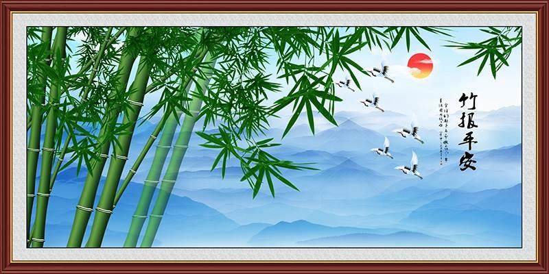 鱼画图竹子竹报平安墙画山水壁画画客厅背墙自粘贴挂景装s-74饰画