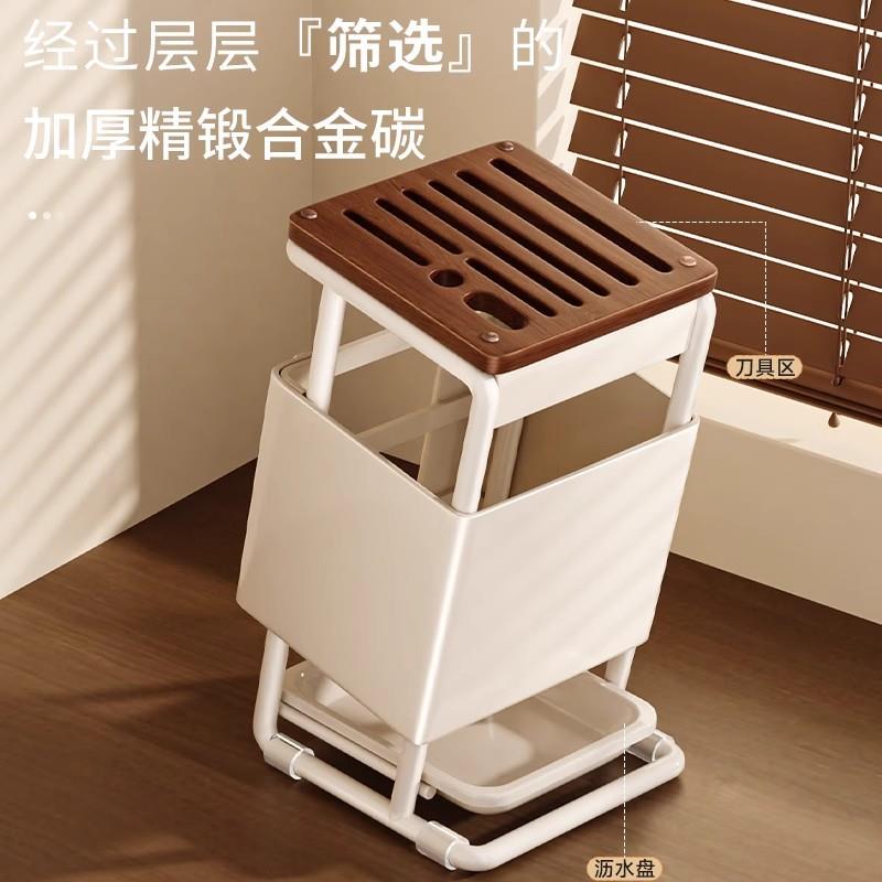 厨房台面刀架家用旋转多功能刀具沥水收纳架中古风菜刀剪刀一体架
