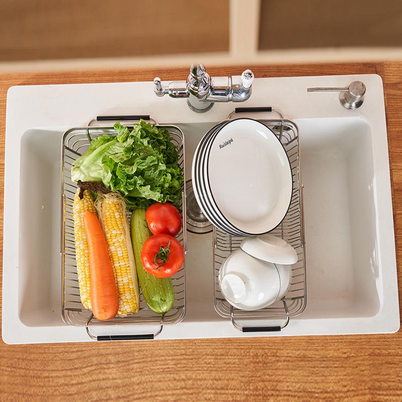 不锈钢沥水篮可伸缩水槽沥水架厨房碗碟置物架多功能收纳架