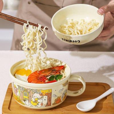陶瓷泡面碗带盖宿舍用学生高颜值面碗可微波炉饭碗食堂打饭专用碗