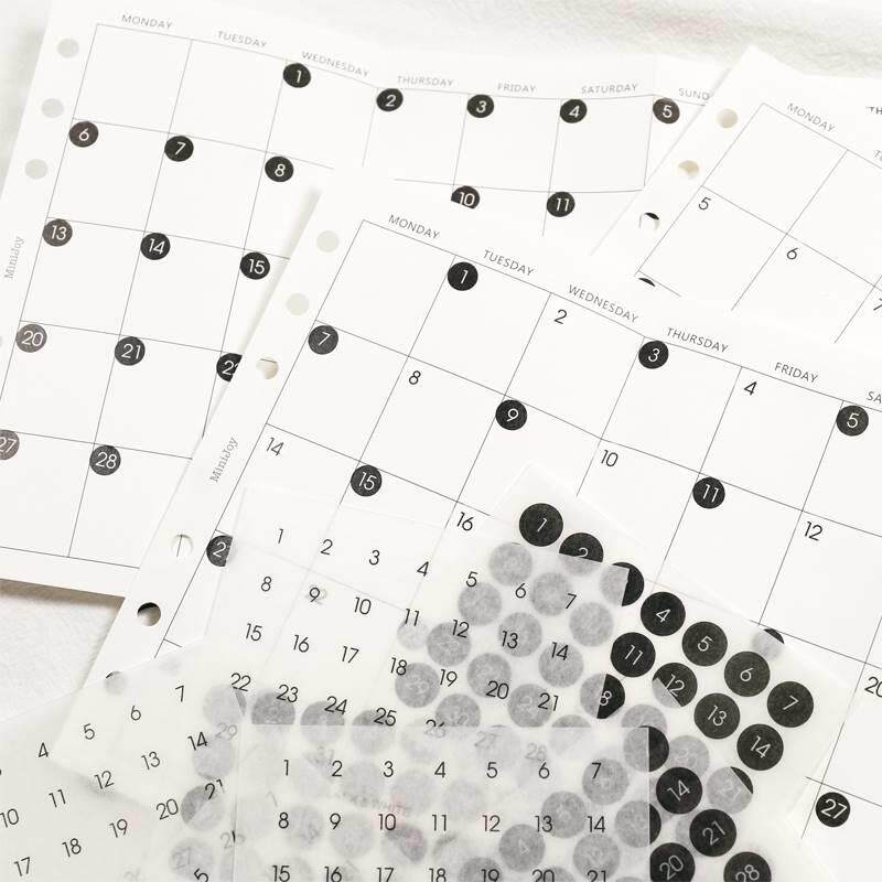 手帐16809787 风黑白圆形日付纸期 全年日计划贴圆月标贴 数字贴