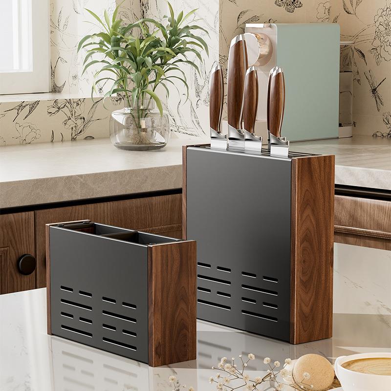 免打孔壁挂刀具沥水收纳架子可拆卸刀架筷笼墙上胡桃木厨房置物架